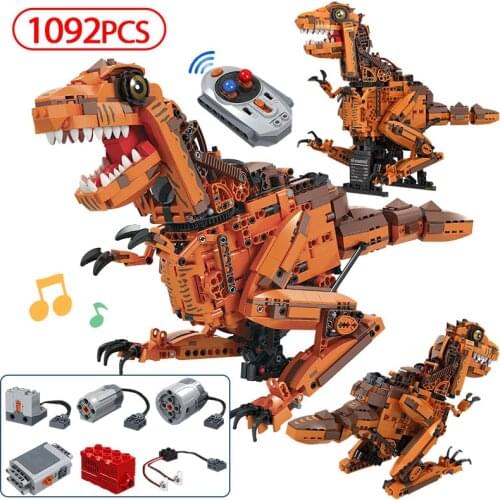 1092PCS RC Jurassic Dinosaur Building Blocks Electric Remote Control Tyrannosaurus Bricks Toys For Children