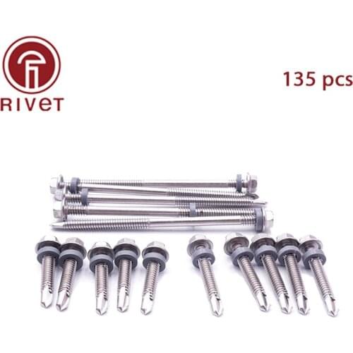 135 Pcs/Set Dovetail Screw 410 Stainless Steel Head Drilling Screws Hex Head Self Drilling Screws Cross Drill Tail Screws M5.5