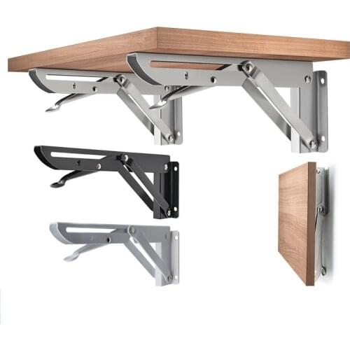 2PCS 8-20inch Stainless Steel Bracket,White And Black Iron Folding Bracket,Adjustable Wall Support Table, DIY Furniture Hardware