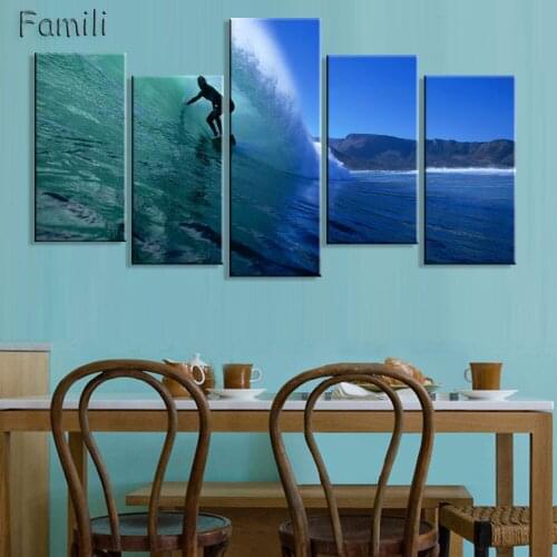 5 Pieces HD The Ocean Surf Painting Canvas Wall Art Picture Home Decoration Living Room Canvas Print Modern Painting