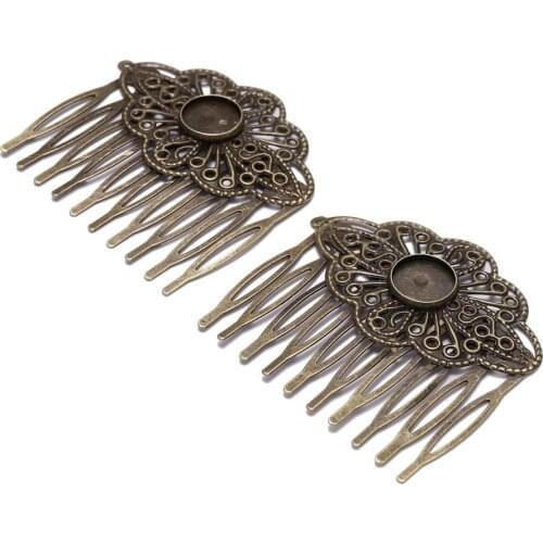 5pcs/lot 52x56mm Fit 12mm Glass Cabochons Base Hair Comb Hairpins Supplies For DIY Women Charm Barrettes Jewelry Making Findings