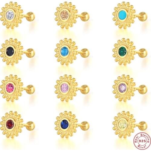 BOAKO 925 Sterling Silver Colorful Zircon Beads Stud Earrings For Women Flower Shape Rainbow Crystal Ear Stud Party Fine Jewelry