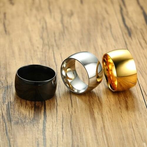 Black Gold Silver Color Stainless Steel Ring Top Quality 11.5mm Width Large Ring Male Jewelry Wedding Brief Gift Ring