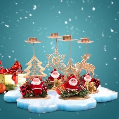 CYUAN Santa Claus Snowflake Elk Christmas Candlestick Iron Candle Ornament Table Decoration Gold New Year 2022 Navidad Gift