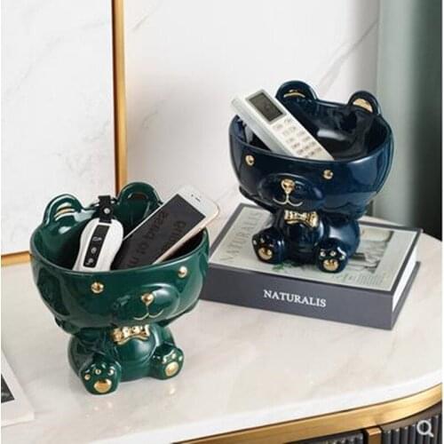 Nordic decorative storage box, cute bear small ornaments, home office desktop decoration crafts, key candy box