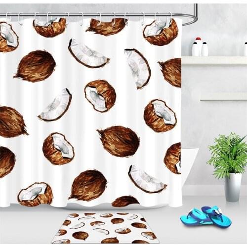 Coconut Fruit Printing Shower Curtain Waterproof Bath Curtains for Bathroom Home Accessories Bathtub Bathing Curtain with Hooks