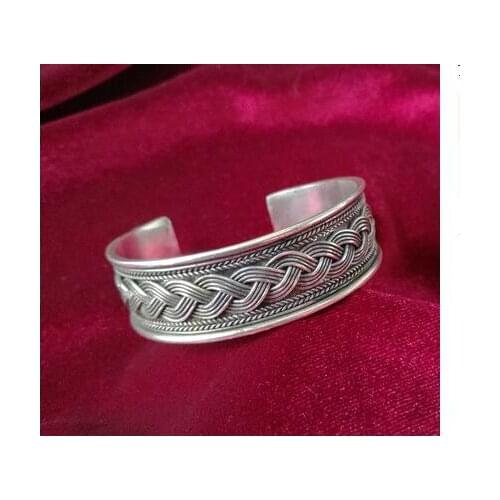 Ethnic wind miao silver twisted silk woven narrow bracelet small design simple personality open bracelet men and women