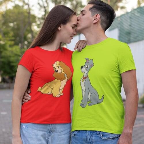 7 Colors Disney Lady And The Tramp Simple Portrait T Shirt Women Harajuku Summer Short Sleeve Couples T-shirt Clothing