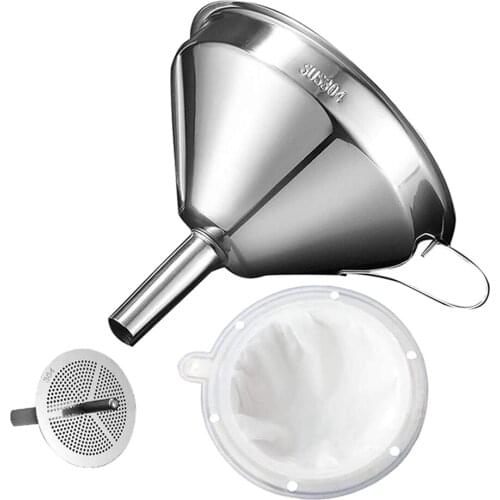 Food Grade Stainless Steel Kitchen Funnel with Strainer Filter Multi-use Transferring Liquid, Fluid, Cooking Oils, Jam & Powder