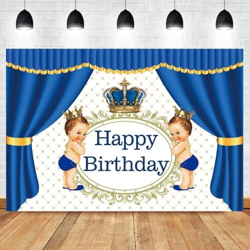 Laeacco Baby Shower Curtain Birthday Portrait Photography Background Customized Prince Crown Photographic Backdrops Photo Studio