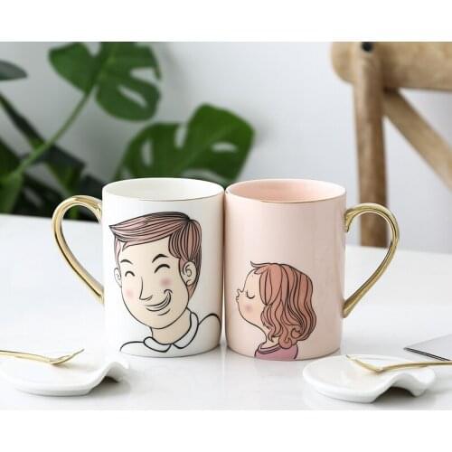 Cute cartoon Mr Mrs ceramic milk cup Simple cartoon pictures couple ceramic mug