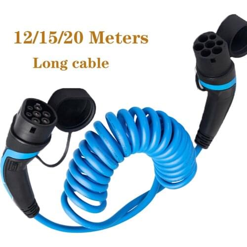 Morec IEC 62196-2 EV Charging Coiled Cable For Stations Electric Car Spiral Cord Charger Type 2 To Type 2 32A 7.4KW 12/15/20m