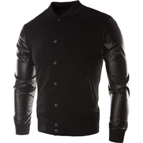 MRMT 2021 Brand Mens Jacket Sweatshirts Fashion Leather Stand Collar Cardigan Jacket for Male Splicing Solid Color Sweatshirt