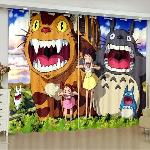 Cartoon Totoro Curtains for Kids Living Room Bedroom Healing Anime Panel Window Treatment Drapes Shading 70% Blackout Curtain