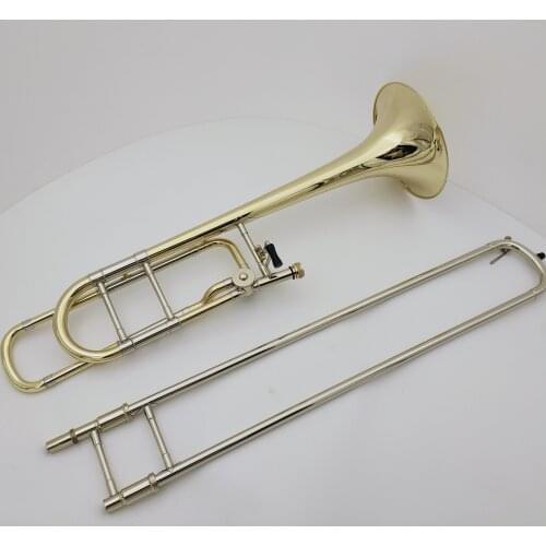 Real Pictures Trombone Bb/F Brass Lacquered Gold Plated Professional Musical Instrument With Mouthpiece Case Free Shipping