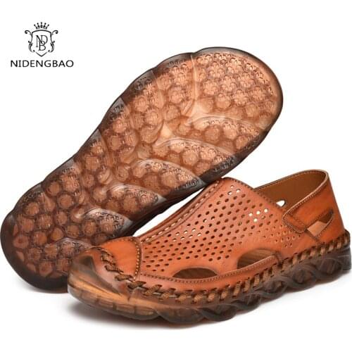 New Summer Split Leather Mens Sandals Casual Outdoor Beach Sandals High Quality Men shoes Classic Roman Slippers Size 38-46