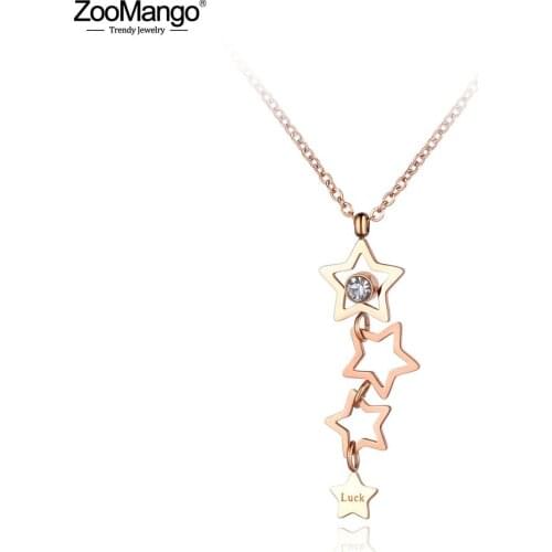 ZooMango Titanium Stainless Steel CZ Crystal Star Choker Necklaces Jewelry Trendy Luck Pendant Chain Necklace For Women ZN19056
