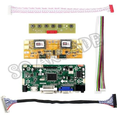 HDMI DVI VGA Audio LCD Controller Board DIY Kit Monitor Screen Driver 30Pin LVDS Cable 4CCFL inverter Keyboard for 17 19inch HD