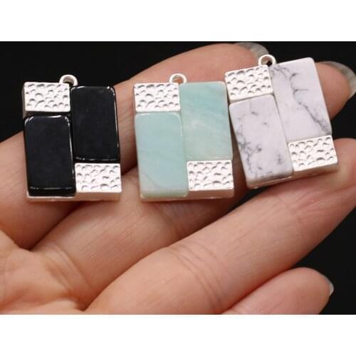 Natural Stone Silver Pendants Rectangle Turquoises Amazonite for Trendy Jewelry Making DIY Necklace Earring Gifts