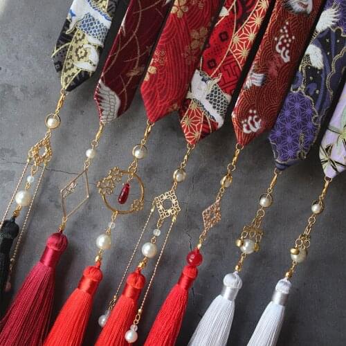 Men women wiped hanfu hair band tassel headband with bronzing crane crane detachable tassel ancient style hair accessory