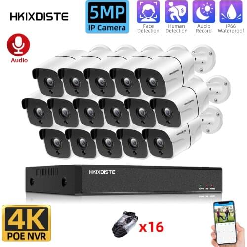 H.265+ 16CH 4K 5MP CCTV System Kit 5MP Super HD Outdoor Audio Record Security IP Cameras POE NVR Video Surveillance System Set