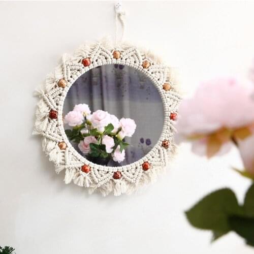 Nordic Bohemian Hanging Mirror Boho Hanging Wall Mirror with Fringe Decorative Mirror Art Ornament Makeup Mirror Decorative