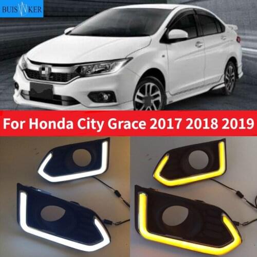 LED Daytime Running Light For Honda City Grace 2017 2018 2019 Waterproof Yellow Turn Signal Indicator Light Bumper Lamp