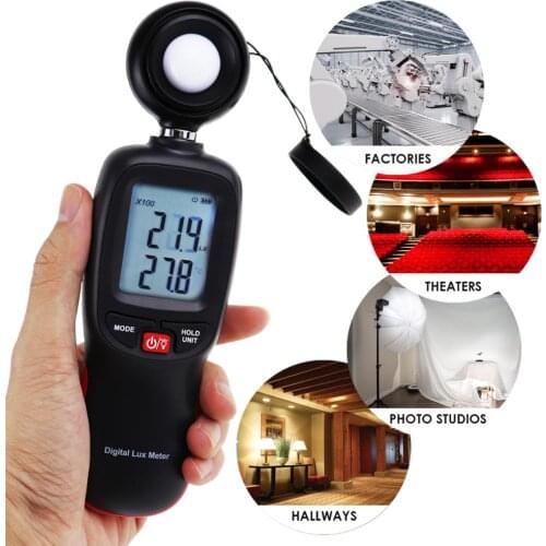 0~200,000 Lux Light Meter for Illuminance & Temperature Automatic & Manual Storage NTC Thermosistor Probe w/ Backlight