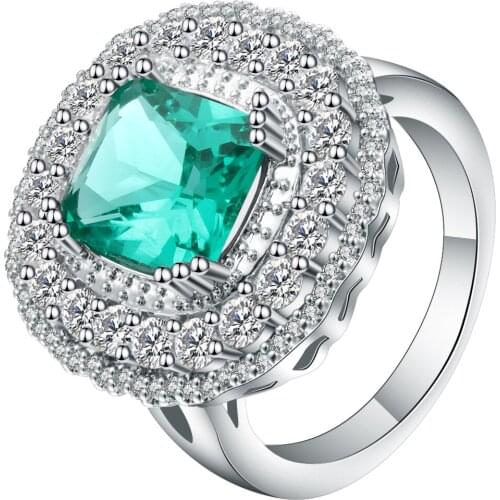 UFOORO Green Micro Pave Zircon Round Rings Design Silver Color Elegant CZ Wedding And Engagement Rings For Women Unique Ringen