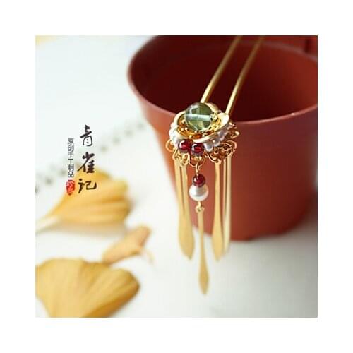 Vintage pearl handmade gold tassel hairpin hair sticks Hair accessories hanfu Headwear do-up tools for hair bun kimono COSPLAY