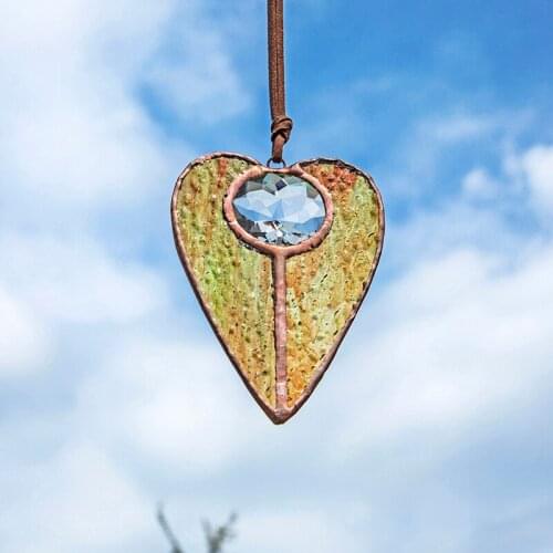 H&D Heart Style Stained Glass Window Hangings Suncatcher Rainbow Panel For Indoor Outdoor Decorations Car Charms Ornament Gift