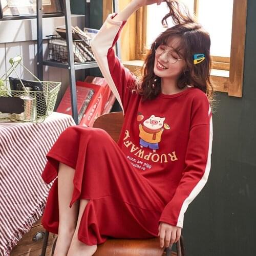 Womens Maternity Clothes Cotton Nightdress Korean Pregnancy Dress Pregnant Pajamas Premama Loose Sleepwear Long Sleeve Homewear