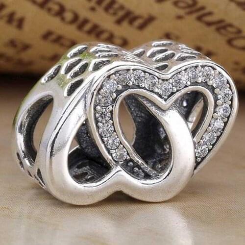 Original Openwork Entwined Love Heart With Crystal Bead Fit 925 Sterling Silver Bead Charm Bracelet Diy Jewelry