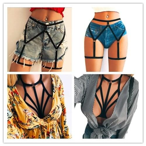 Womens Sexy Elastic Garter Belt Bondage Leg Harness Pantie Lingerie High Waist
