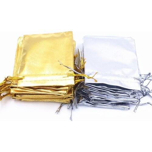 100Pcs Mixed Gold & Silver 7x9cmOrganza Bag Jewelry Pouch BagChristmas Wedding Bridal Birthday Party Gift Bags & Pouches