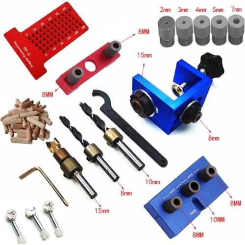 3 in 1 Woodworking Hole Drill Punch Positioner Guide Locator Jig Aluminium Doweling Jig Pocket Hole Jig Drill Bit Carpentry DIY