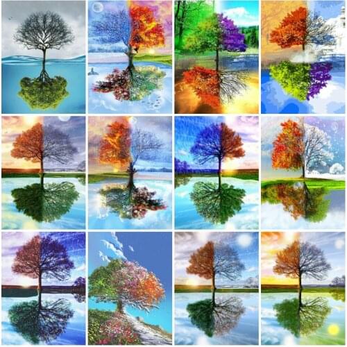 5D Diamond Painting Kits Tree Four Seasons Landscape Full Drill Diamond Embroidery Cross Stitch Mosaic Diy Home Decor Gift