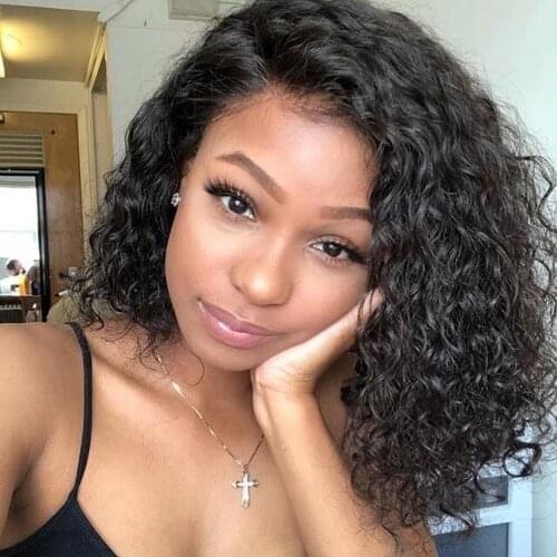 Alibd Kinky Curly Short Bob Wig 150% Density Brazilian Remy Hair Deep Curly Wave Lace Front Human Hair Wigs Natural Color