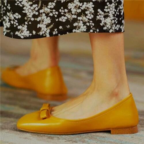 Cute Flats Women Cow Leather Ballet Oxfords Bow Loafers Lace Up Round Toe Flats Ballets Comfort Office Elegant Shoes