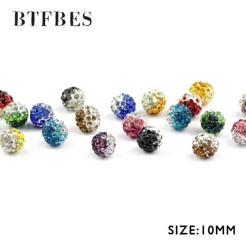 BTFBES 10mm Mixed Gradient Color Crystal Earrings Pendant Beads 20pcs Pave Clay Disco Loose Ball For Jewelry Bracelet Making DIY