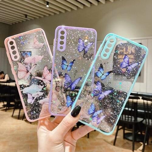 Bling Glitter Cute Butterfly Phone Case For Samsung S21 S20 Plus Ultra S20 FE A82 A22 A72 A52 A32 A71 A51 A50 A42 Clear Cover