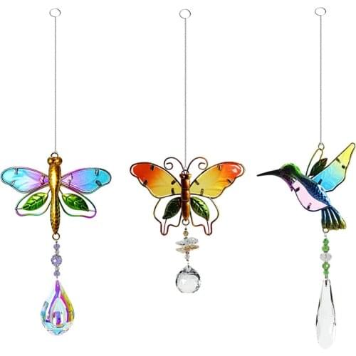 Color PaintingDragonfly Butterfly BirdCrystal PendantHanging Drop for Outdoor Indoor Garden Window Wedding Curtain Chandelier DI