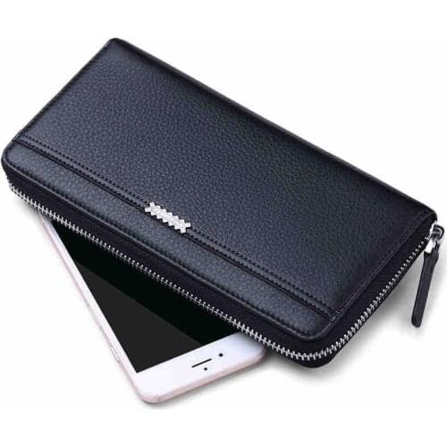 Business Casual Mens Long Cow Leather Wallet First Layer Cowhide Multi-card Business Bag Practical Simple Wallet