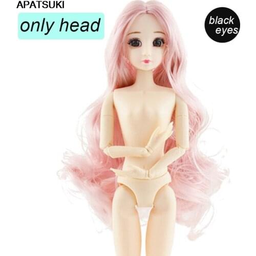 Long Pink Curly Hair Heads for 11.5" Dolls Pretty Black Eyes Doll Head For 1/6 BJD Dollhouse Accessories Kids & Baby DIY Toys