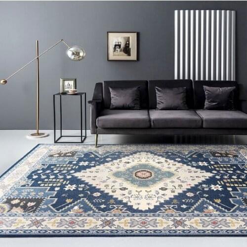 European Persian Carpet Retro Gray Blue Flower Design Living Room Bedroom Floor Mat Hall Vintage 3D Ethnic Bedside Rug Washable
