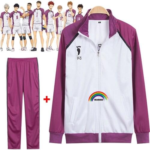 Anime tee!Haikyuu TEMPORADA 3 Shiratorizawa Gakuen Wakatoshi Ushijima Cosplay Uniforme Traje Chaqueta Sportswear(Jacket + Pants)
