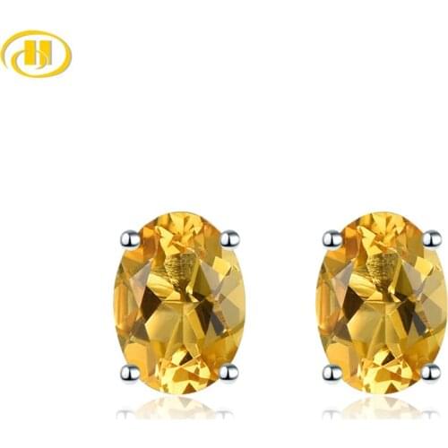 Hutang Oval 5x7 Genuine Citrine 925 Silver Stud Earrings Solid 925 Sterling Silver Fine Elegant Yellow Gemstone Jewelry Women
