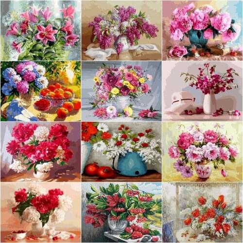 GATYZTORY DIY Painting By Numbers For Kid Red Flower Oil Paint Handmade Home Wall Decoration Artcraft 60x75cm Frame Unique Gift