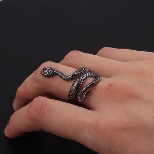 Cheap Punk Snake Rings for Men Women Exaggerated Gothic Opening Adjustable Ring Vintage Couple Rings Slytherin Jewelry Wholesale