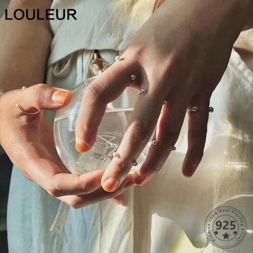 LouLeur 925 Sterling Silver Pearl Smile Rings Original Minimalist Creative Chic Open Rings for Women Mori Style Party Jewelry